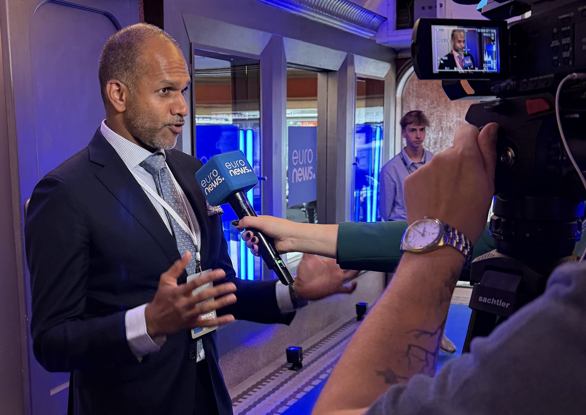 Rahul Venkit being interviewed by a TV crew