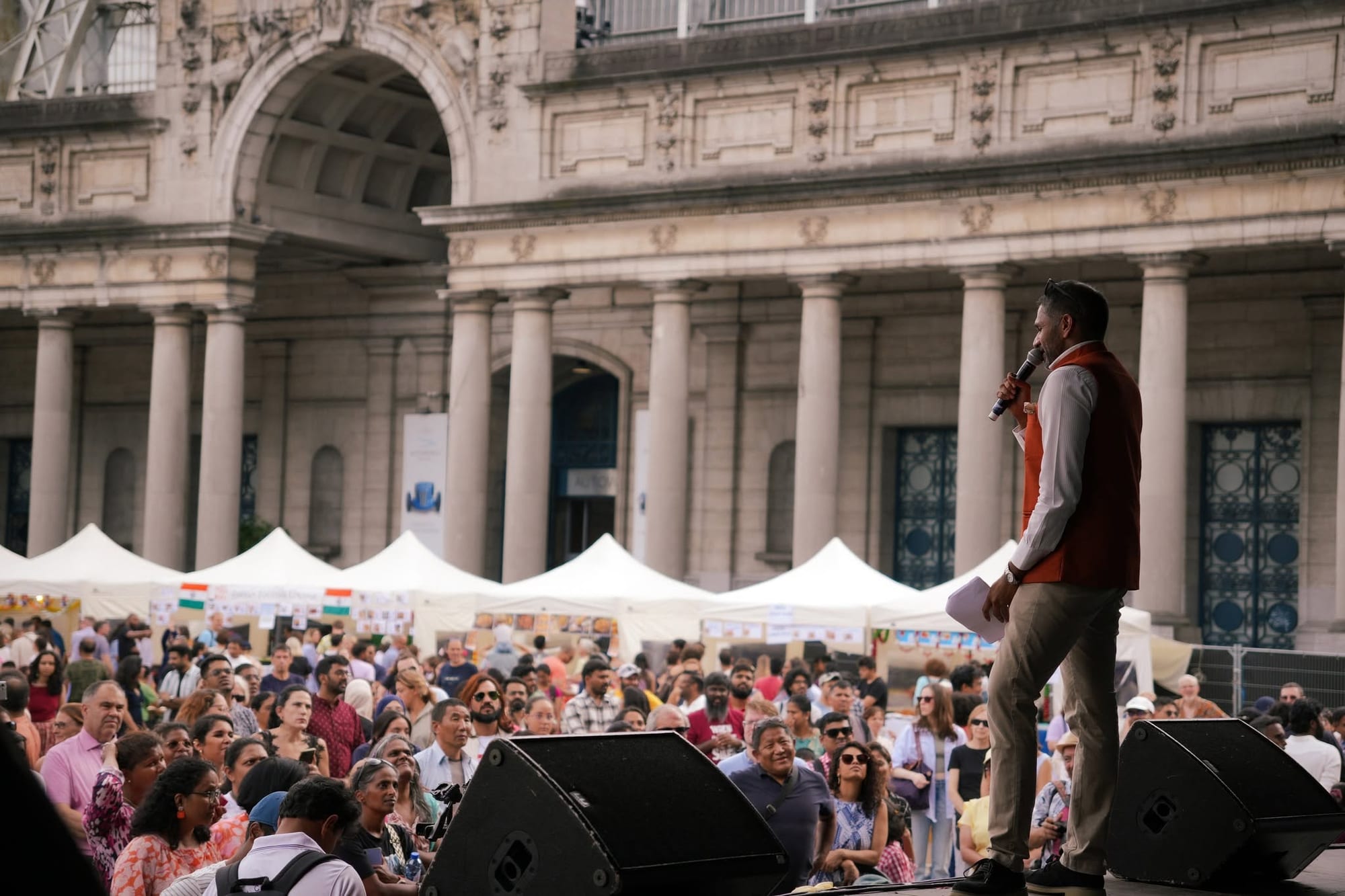 Rahul Venkit on stage at the Cinquantenaire, Brussels