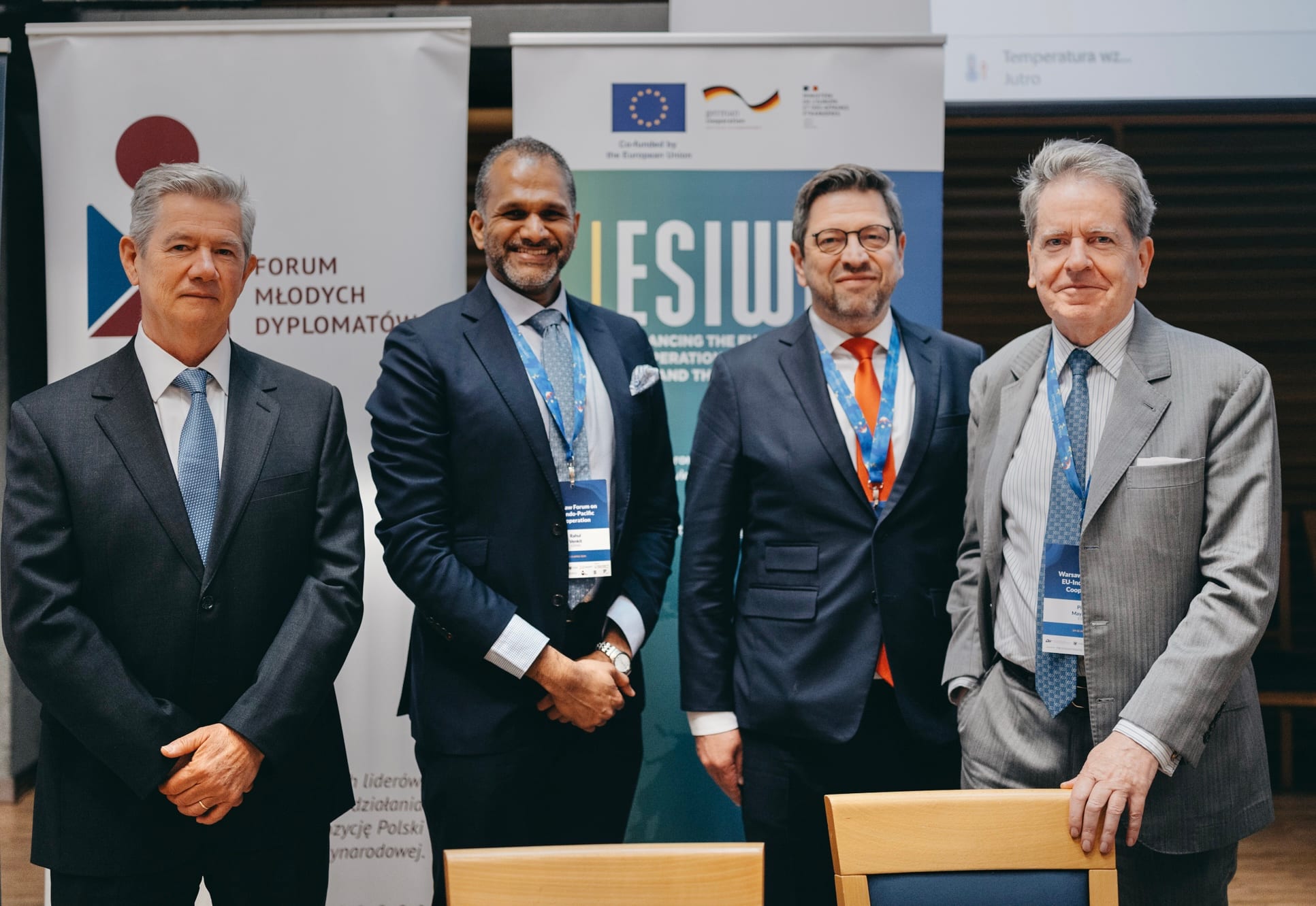 Rahul Venkit with panellists at an ESIWA+ forum in Warsaw